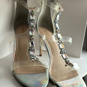 Aldo size 11 clear strap heel with jewel embellishments